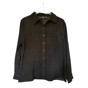Women's Dina K Black Button Down Faux Suede Shirt Size 14
